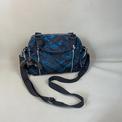 Kipling Schultertasche Handtasche blau & grau Canvas Crossbody Riemen Ezelda Monkey