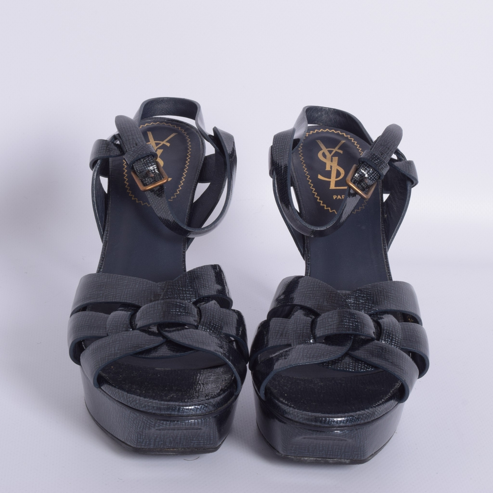 Yves Saint Laurent sandali donna neri pelle tacco alto cinturino scarpe tg EUR 37