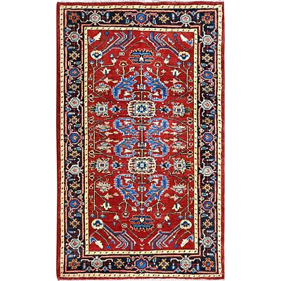 2'10''x4'7'' Barn Red Seeripe Heris Design Soft Wool Hand Knotted Rug R85511