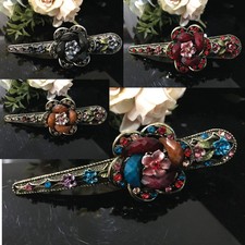 Beautiful Antique Tone Rhinestone acrylic flower Alligator hair clip 4617