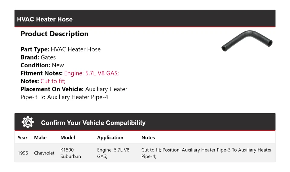 For 1996 Chevrolet K1500 Suburban HVAC Heater Hose Gates - Image 2 of 4