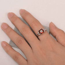 925 Sterling Silver Red Garnet Gemstone Women Minimal Ring Duty Free