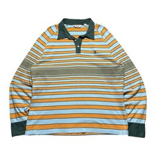 Vintage 80s 90s Penguin Munsingwear Striped Rugby Polo Shirt Green Blue XL