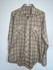 Vintage 1970s H Bar C Western Pearl Snap Shirt Metallic Plaid Made In US M Rare