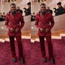 Burgundy Satin Men's Suits Fashion Wedding Tuxedos Guest Party Prom Two Pieces
