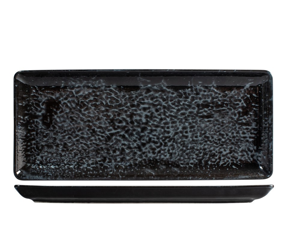 H&H Porcelain Plate, 15X35Cm, Black And Aqua Green