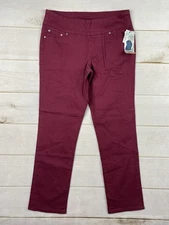 Jag Jeans Womens 16 Burgundy Slim Leg Pull On Stretch Pants Hi Rise Elastic NWT