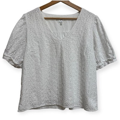 Draper James V-Neck Short Sleeve Eyelet Embroidered Top Women's XL Romantic