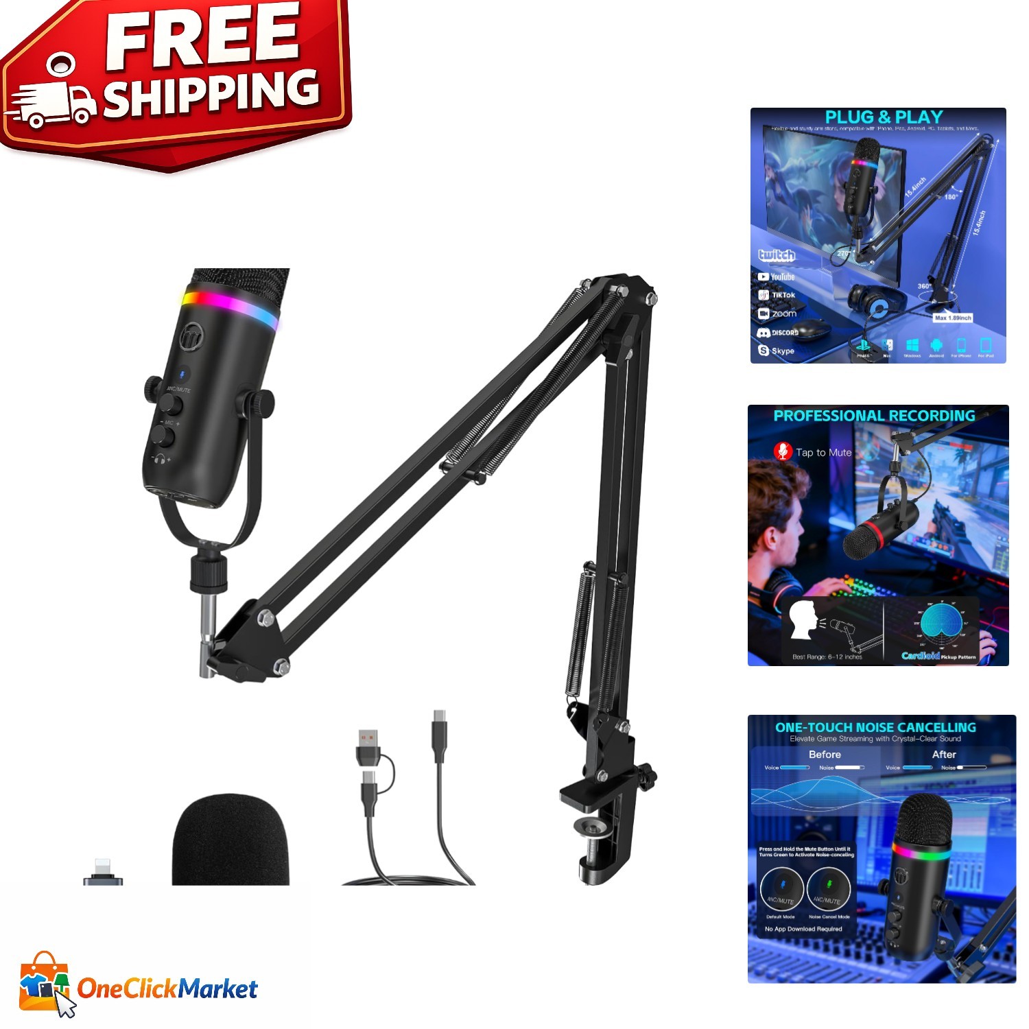 All-in-One Creator Kit - K66 PRO RGB Microphone for Streaming, Gaming & Podcasts