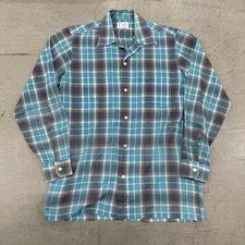 Vintage 60s Pennys Towncraft Blue Camp Loop Collar Shirt Rockabilly Button M