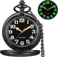 Mens Pocket Watch Skeleton Mechanical Hand Winding Half Hunter Silver Black Gold