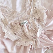 Vintage Christian Dior Lingerie Slip Dress M/L Pink Lace Fairy Cottage Whimsy