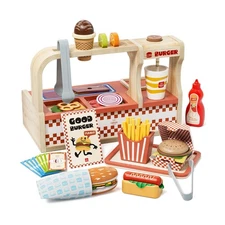 Lehoo Castle Wooden Play Food Sets, Play Hamburger Counter Shop, To... Fast Ship