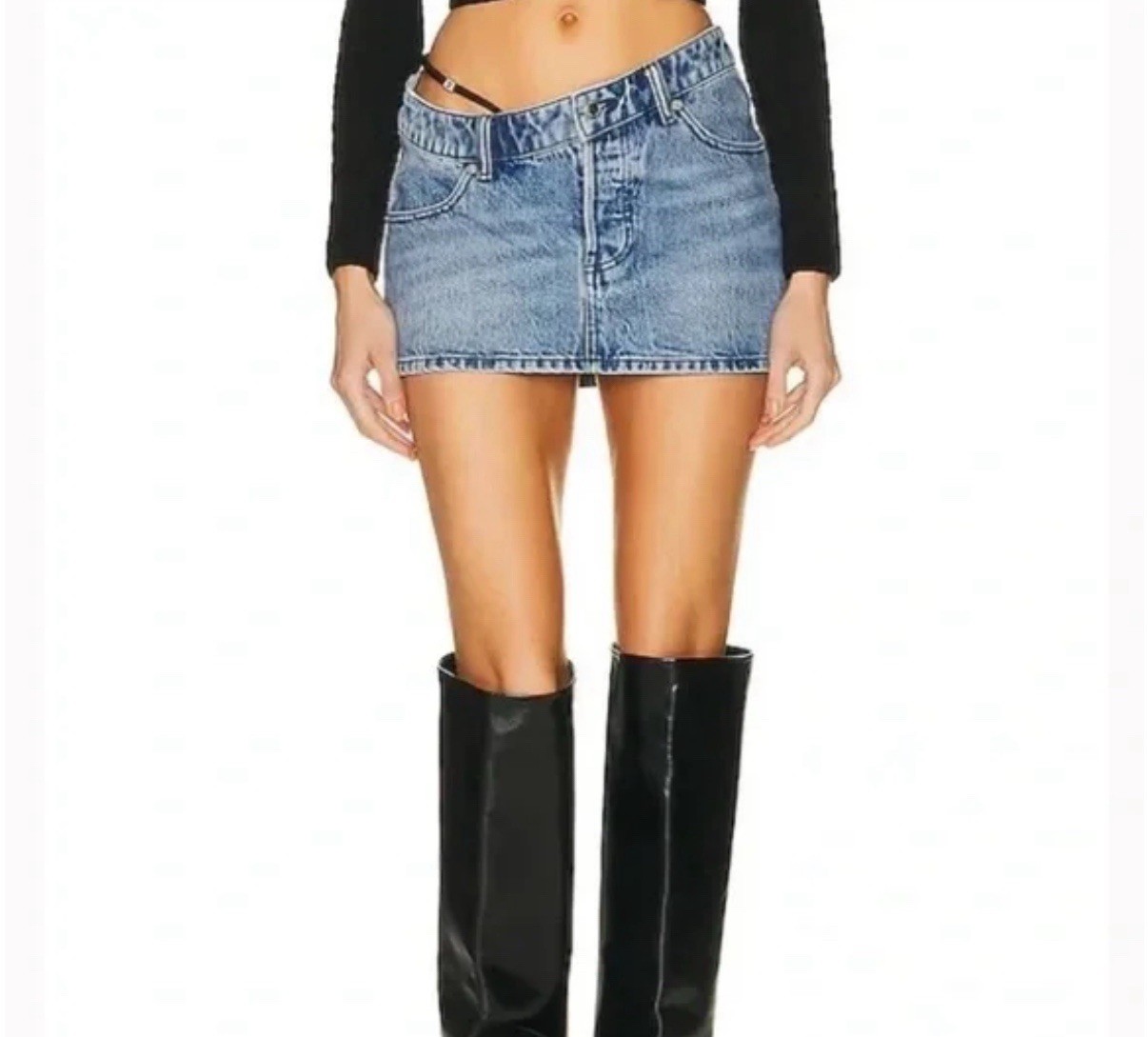 Alexander Wang Mini Denim Skirt with Asymmetric Crystal Waistband Size 25