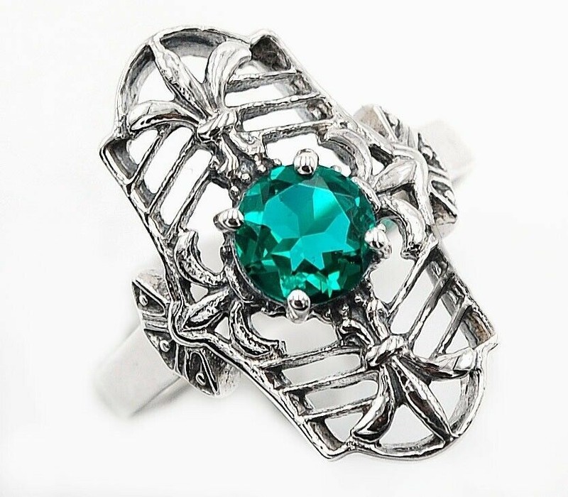 1CT Heat Treated Green Tourmaline 925 Sterling Silver Art Deco Ring Sz 6 Z6-6