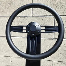 14" Matte Black Steering Wheel with Black Vinyl Half Wrap and Plain Horn Button