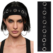 Grommet Headbands for Women Punk Black Hollow Out Eyelet Hair Band