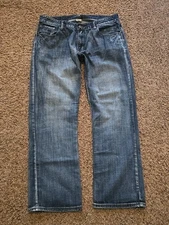 Flypaper Straight Leg Jeans Mens Size 36x30 Blue Denim Distressed Wide