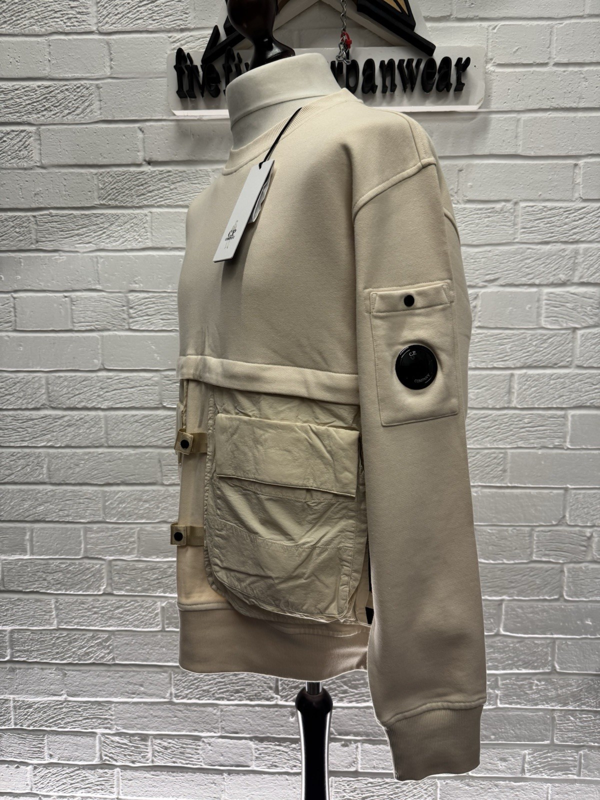 CP Company 048A Diagonal Raised Fleece crew sweatshirt  in ivory - Large. thumbnail 6