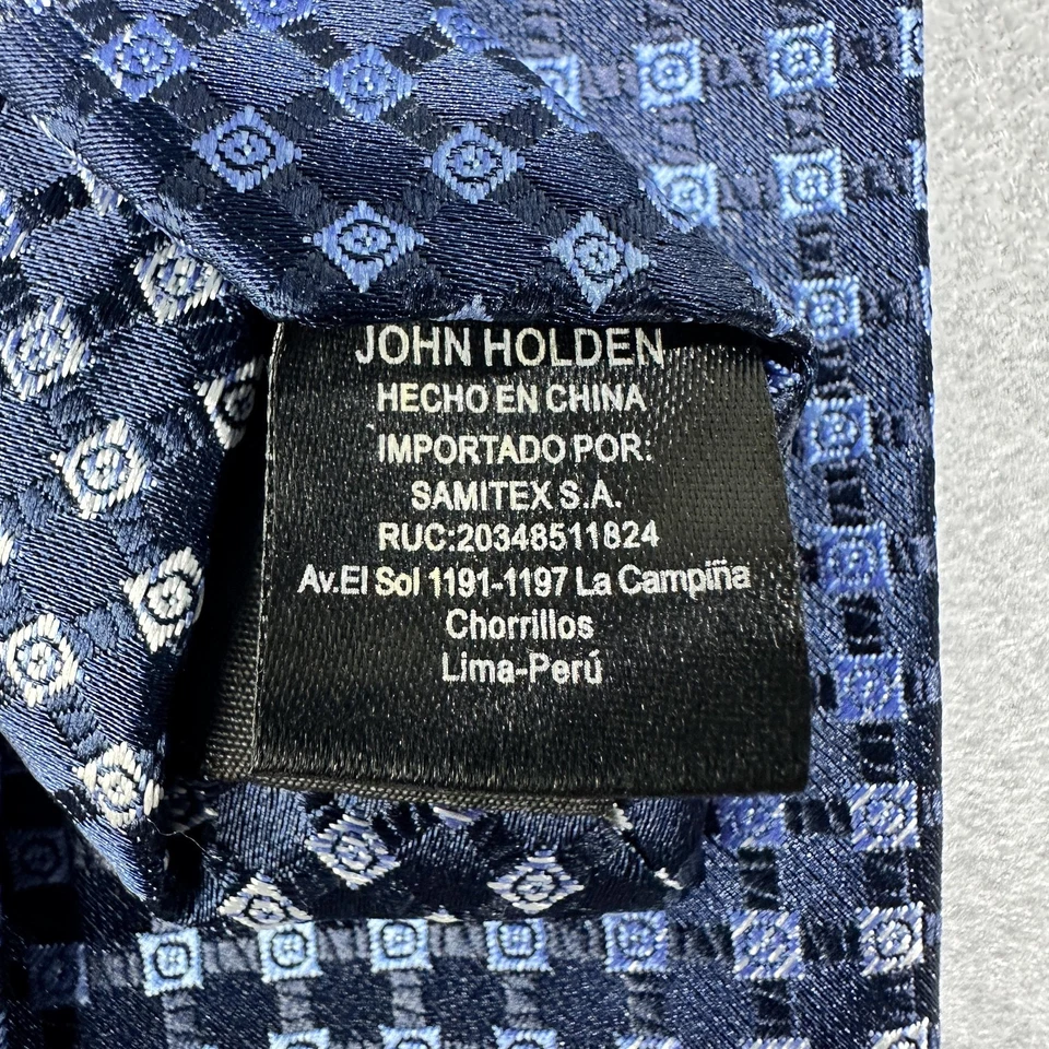Corbata John Holden Para Hombre Talla Única Azul Geométrica Microfibra Patrón Cuadrado Foto 4 de 4
