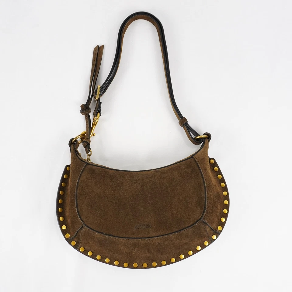 Bolso de hombro Isabel Marant Oskan Moon de gamuza con tachuelas para mujer en bronce y oro Foto 3 de 4