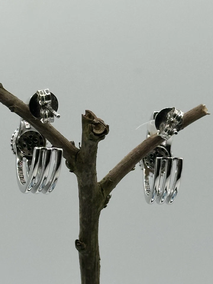 PENDIENTES DE ARO HUGGIES REDONDOS DE PLATA ESTERLINA RODIO ESPINELA NEGRA DE 0,31 CTW Foto 2 de 4