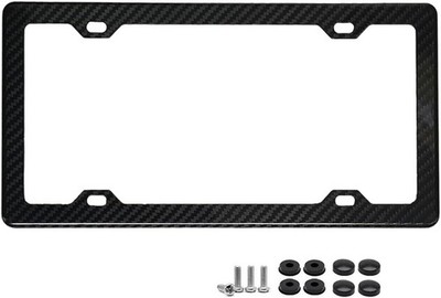 Universal Carbon Effect Front/Rear License Plate Frame Tag Cover with Screw Caps