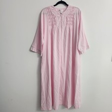 Miss Elaine Womens Embroidered Floral Seersucker Full Zip Nightgown Size XL