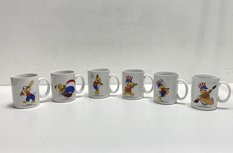 Los Angeles 1984 Olympics Sam Eagle Coffee Mugs Set of 6 Sports Cartoon