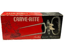 Large Vtg Meat Carving Fork MASON CARVE-RITE 901C Original Box Silvertone Metal