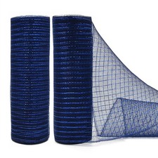 10 Inch Navy Blue Deco Mesh Ribbon Metallic Foil Wreaths Craft Decor 20 Yards