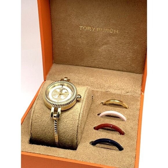 Tory Burch Women's Watch TBW4029 Gold Mother of Pearl Dial Interchangeable Bezel