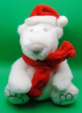 Bath & Body Works *SANTA POLAR BEAR* 8" White PLUSH Red HAT Scarf 2009 FREE SHIP