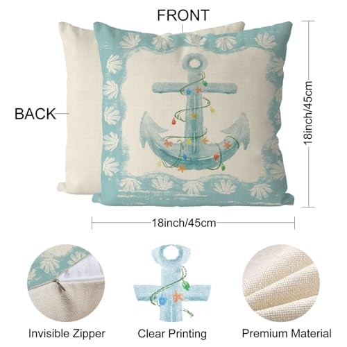 Christmas Pillow Covers Coastal Beach Christmas Decor Retro Xmas Throw 18"x18"