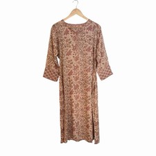 Fabindia Beige Pink Hand Block Print Floral Straight Kurta Small