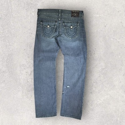 True Religion Men s Geno Slim Fit Contrast Denim Jeans Size 38x32 Repaired 