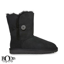 UGG BAILEY BUTTON II BLACK SUEDE SHEEPSKIN CLASSIC BOOTS SIZE US 5/UK 3.5/EU 35