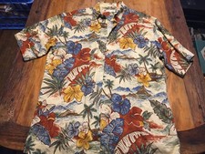 Pierre Cardin Men's Hawaiian Shirt,Med,100 Rayon,Blue/Orange Floral Palm Trees