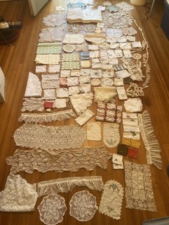 vtg French Alencon Ecru Lace handmade antique LoT doily Embroidered tablecloth