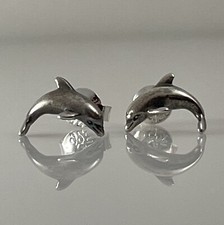 925 Sterling Silver vintage dolphin stud Earrings 9mm Jewelry