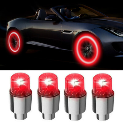 4Pcs Red Car SUV Wheel Tire Tyre Air Valve Stem LED Light Caps Accessories