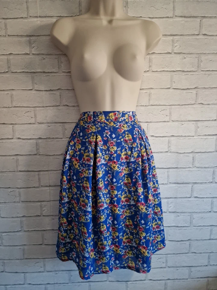 Floral Skirt Blue A-line Knee Length Plus Size 22 Retro Floaty Fever Lined Boho — 第 2/4 张图片