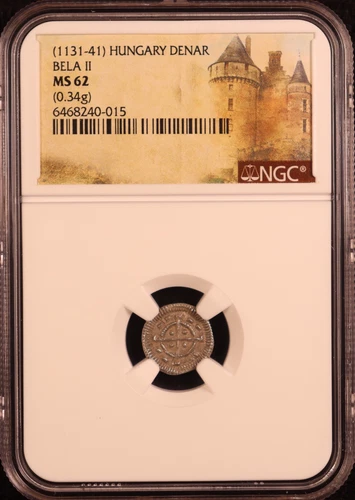Hungary King Bela II 'The Blind' Silver Denar 1131-41 - NGC MS62 - Medieval Era!