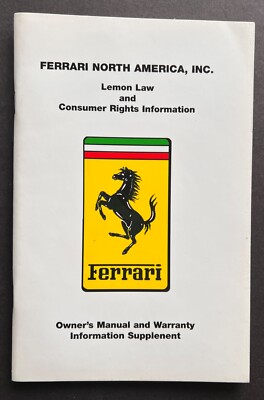 2008 Ferrari North America ''Lemon Law & Consumer Rights''Owners Manual Supplement