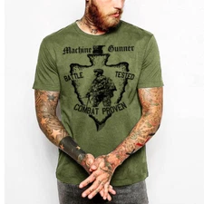 Military T-Shirt Army Navy Machine Gunner Sniper Airborne Combat Veteran