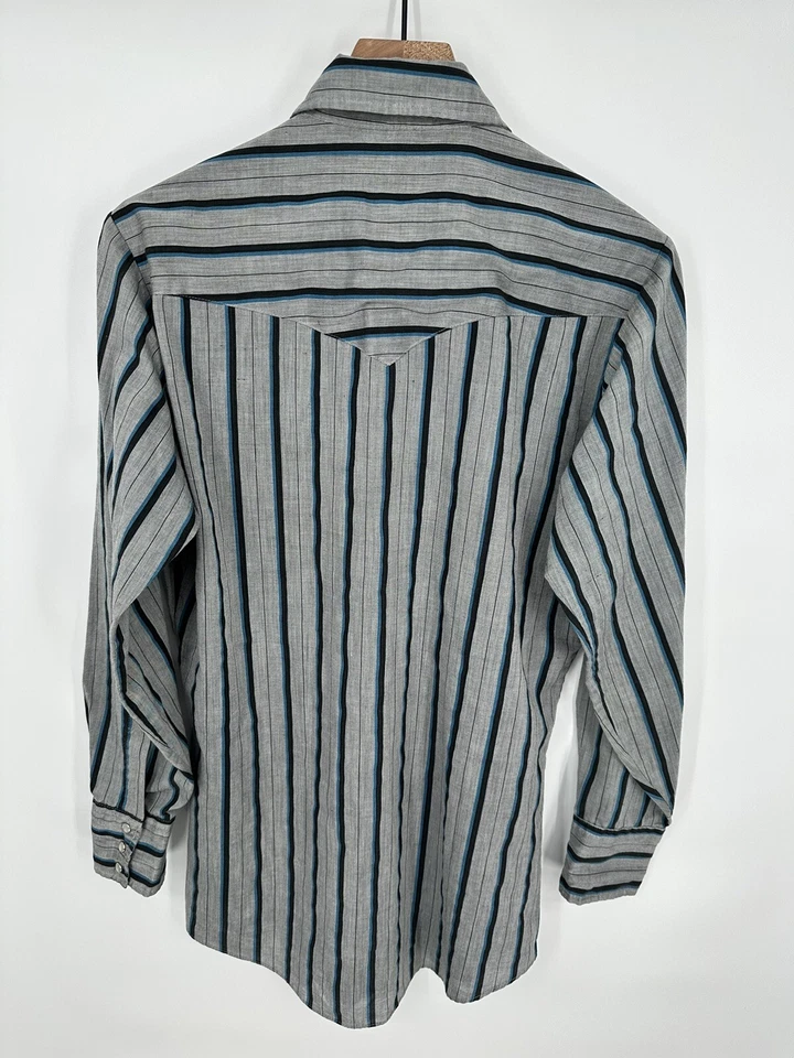 Vintage Ely Plains Western Pearl Snap Shirt Long Sleeve Striped Size 14.5-32/33 - Image 2 of 4