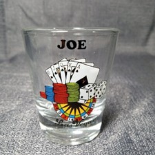 JOE Las Vegas Souniver Shot Glass Cards Dice Roulette Chips Aces - Personalized