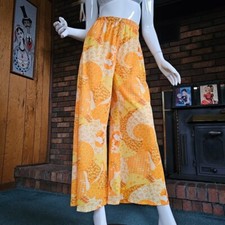 Vtg 60s 70s Art Nouveau Psychedelic Haute Bohemian Palazzo Wide Leg Pants S/M