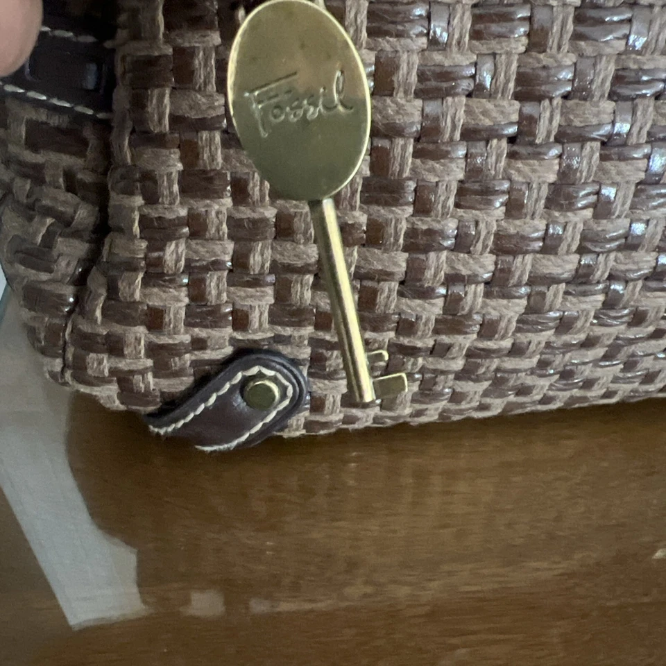 Bolso de Mano Fossil Moderno Vintage Tejido Marrón Rafia Mediano Cartera Bolso de Hombro Foto 3 de 4