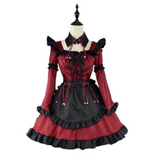 Women Gothic Lolita Anime Maid Cute Ruff Bow Dress Cosplay Costume